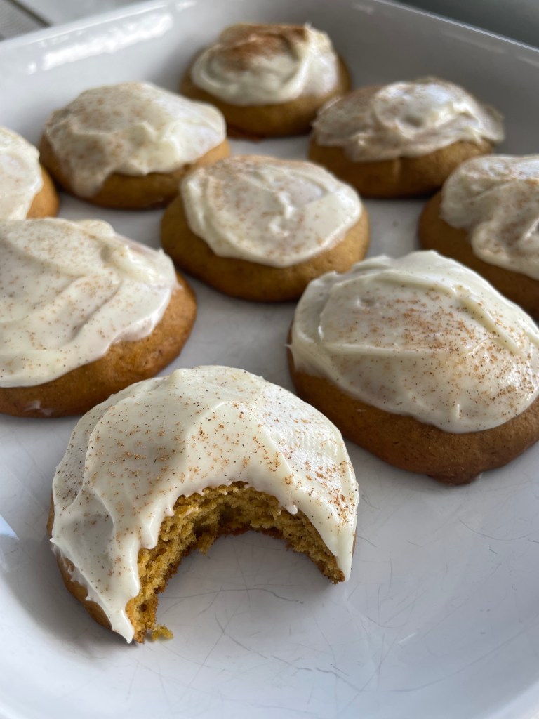 Pumpkin cookie with cream cheese icing and pumpkin spice