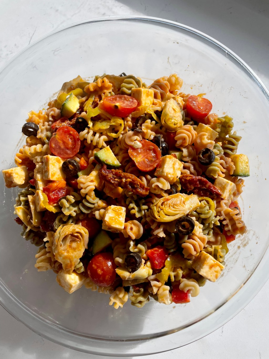 Greek Pasta Salad with Sun-Dried Tomato&nbsp;Vinaigrette